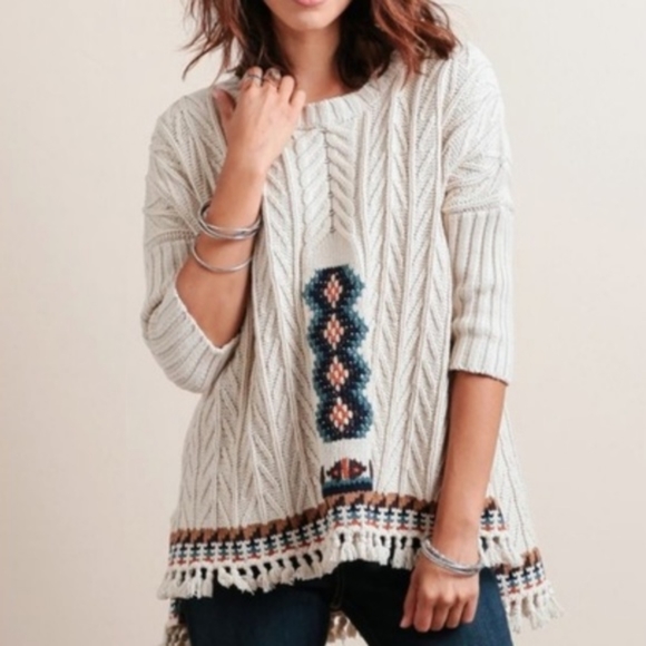 Chaser Sweaters - CHASER CABLE KNIT FRINGE IN CAMPFIRE